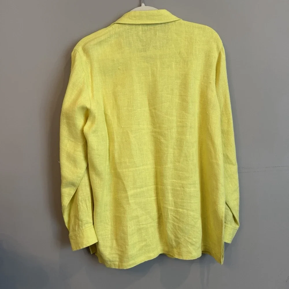 20 South Linen Bright Yellow Shell Button Blouse Medium USA Lagenlook Resortwear